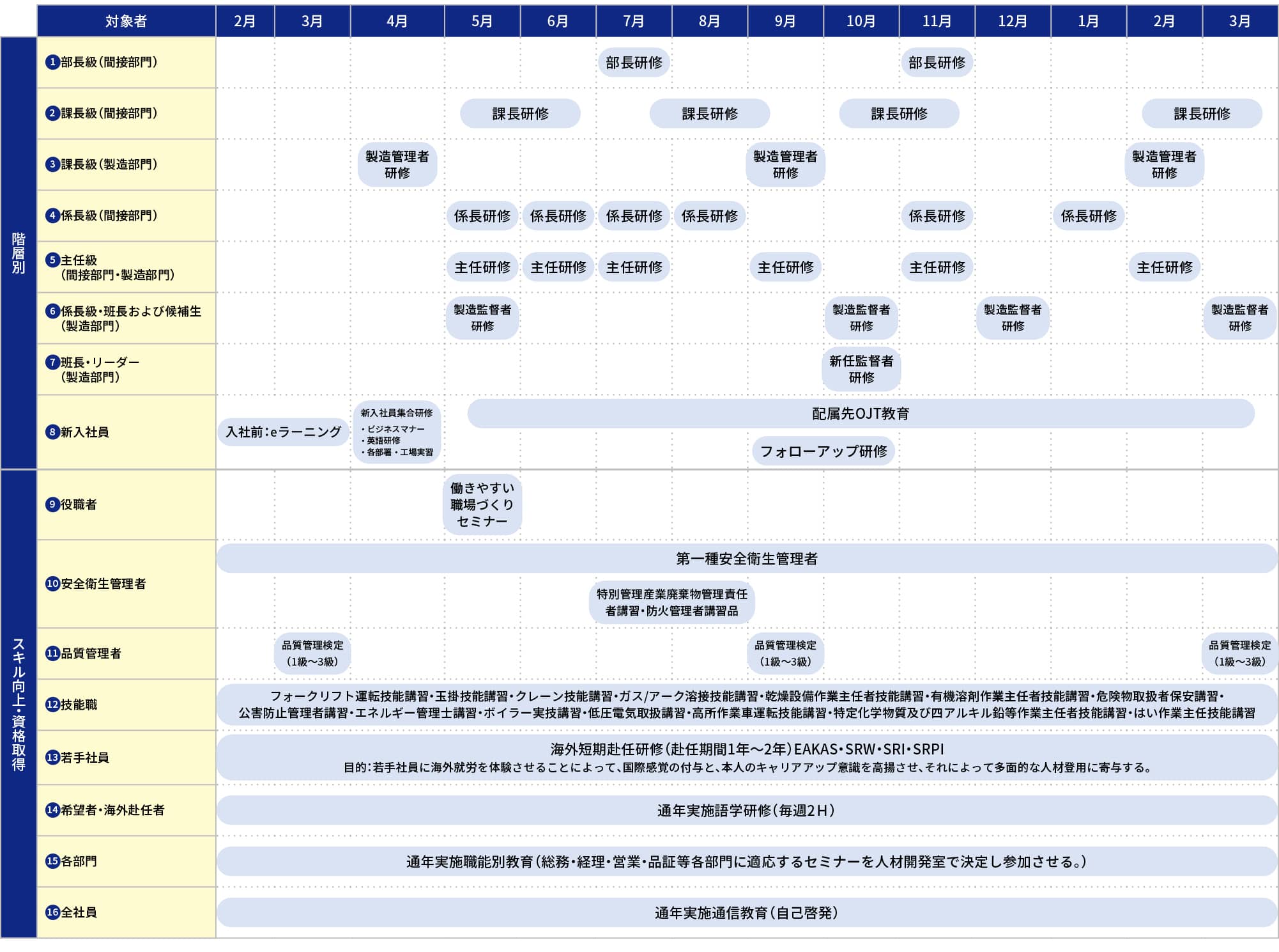 人材育成教育スケジュールの図